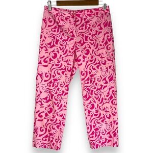 Lilly Pulitzer Cropped Capri Pants Pink Abstract Animal Print Cotton Stretch 2P‎